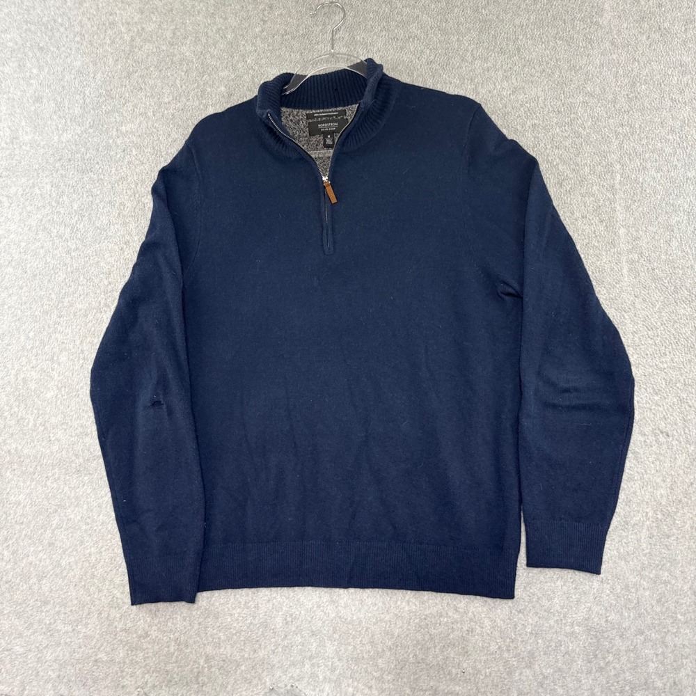 Nordstrom Quarter Zip Sweater Mens M Navy Blue 100% Cashmere Mock Neck Pullover
